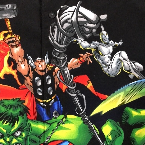 Marvel Comics Vintage All Over Print Superheroes Button Front Short Sleeve - Picture 7 of 13